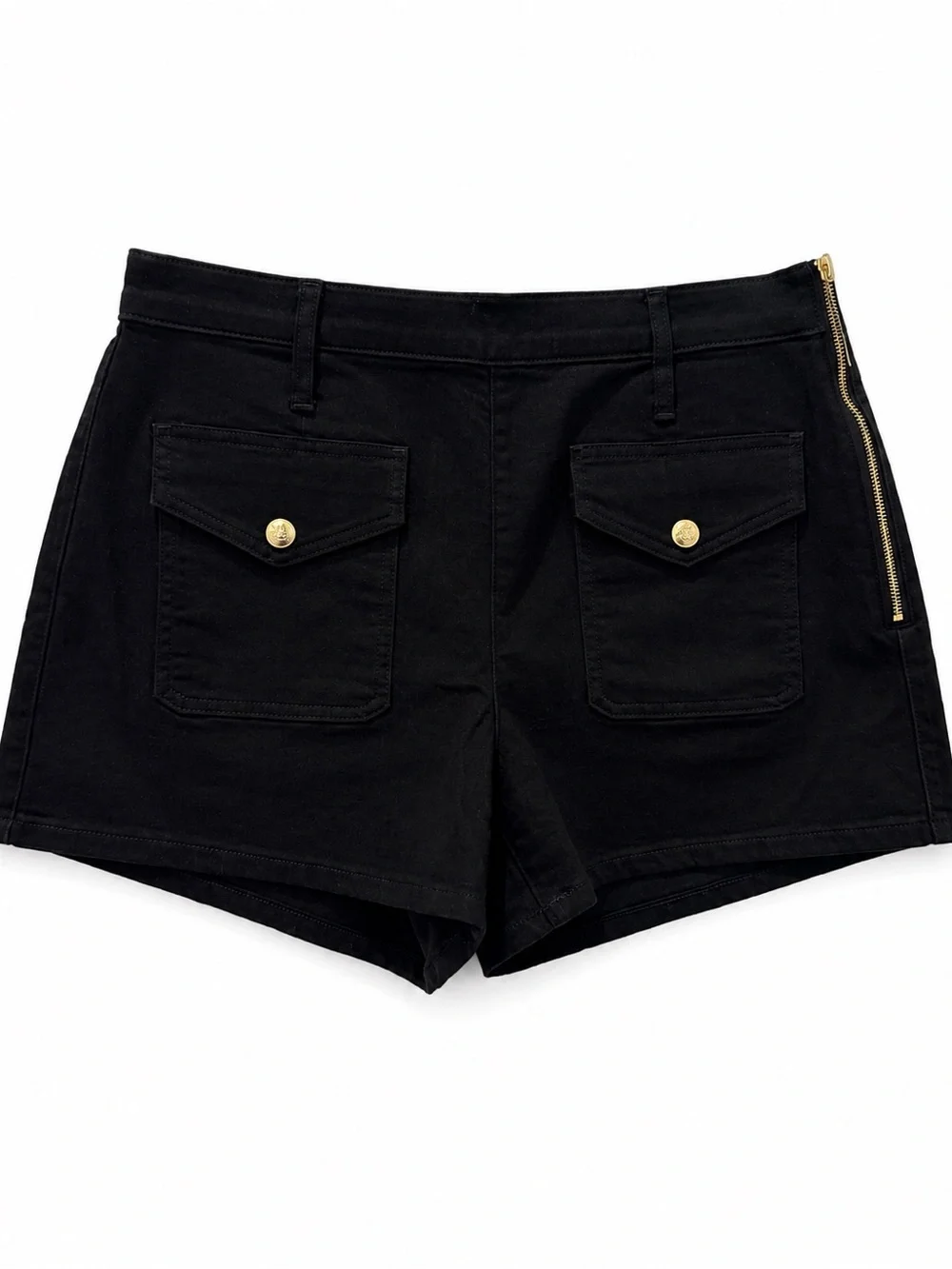J.Crew Black Utility Shorts NWT Size 30 Gold Crest Buttons Side Zip Stretch